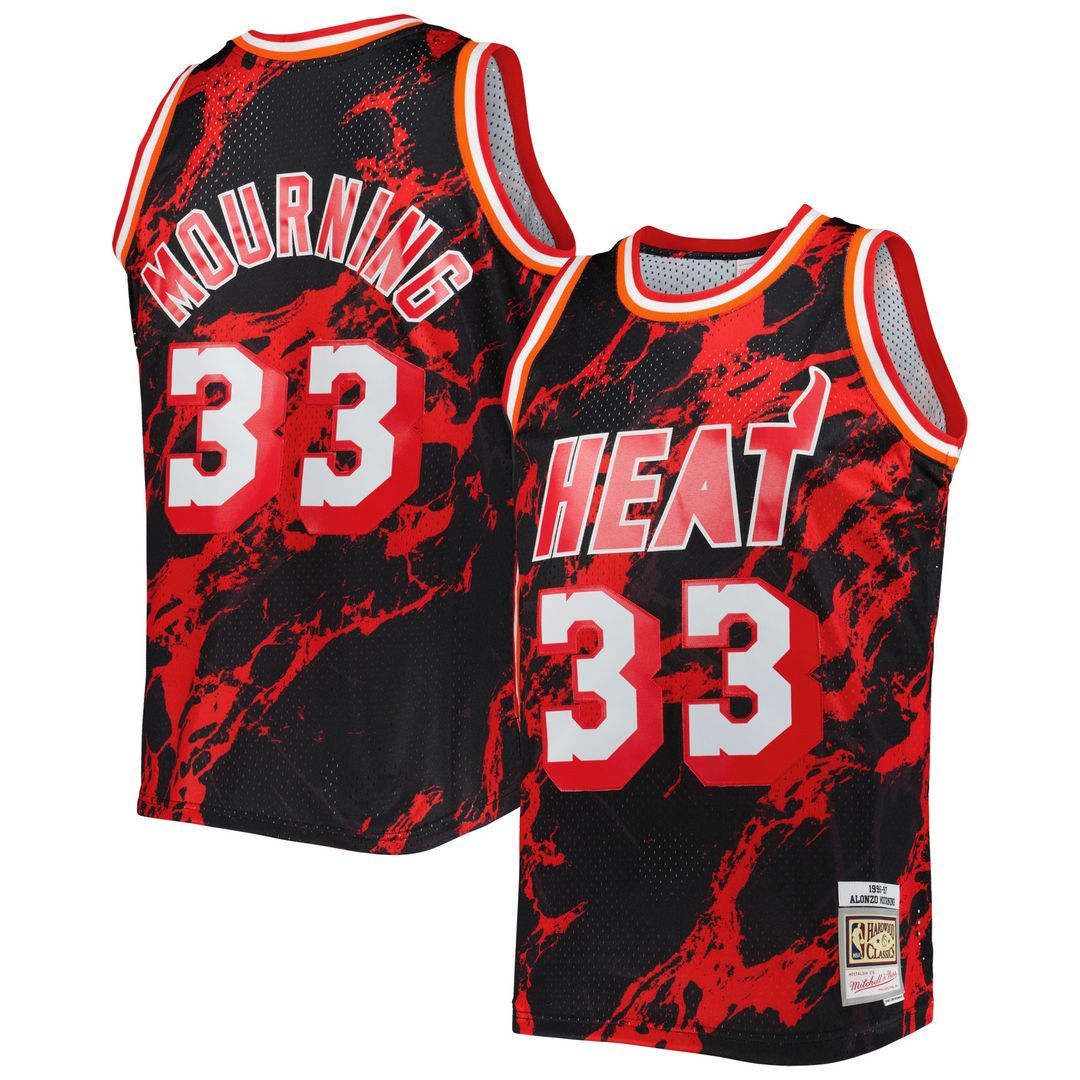 Miami Heat Alonzo Mourning Mitchell & Ness 1996/97 Hardwood Classics Marble Swingman Jersey - Black