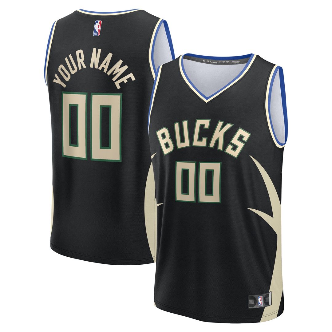 Milwaukee Bucks Fanatics Youth Fast Break Custom Replica Jersey - Black - Statement Edition