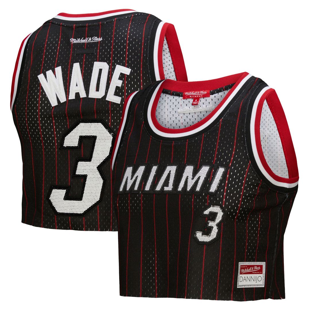 Miami Heat Dwyane Wade Mitchell & Ness x DANNIJO Women's Fashion Cropped Basketball Jersey - Black