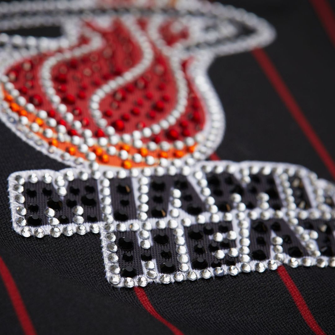 Miami Heat Dwyane Wade Mitchell & Ness x DANNIJO Women's Cropped Football Fashion Jersey - Black
