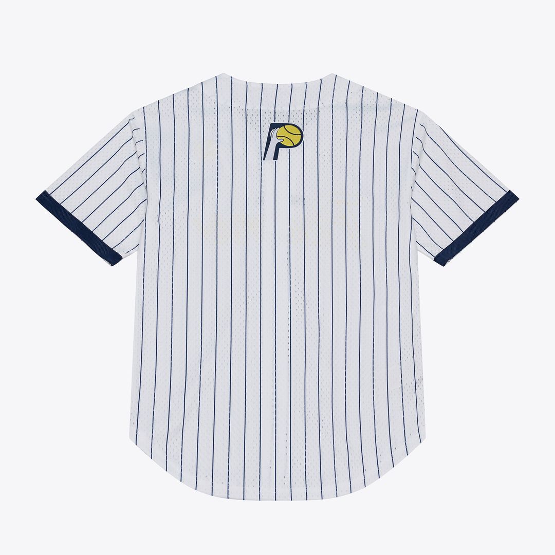 Indiana Pacers Mitchell & Ness Head Coach Pinstripe Mesh Full - Button Baseball Jersey - White