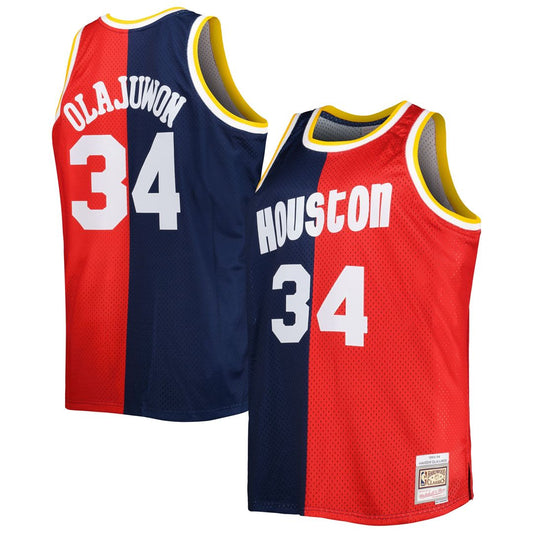 Houston Rockets Hakeem Olajuwon Mitchell & Ness Big & Tall Hardwood Classics 1993/94 Split Swingman Jersey - Navy/Red