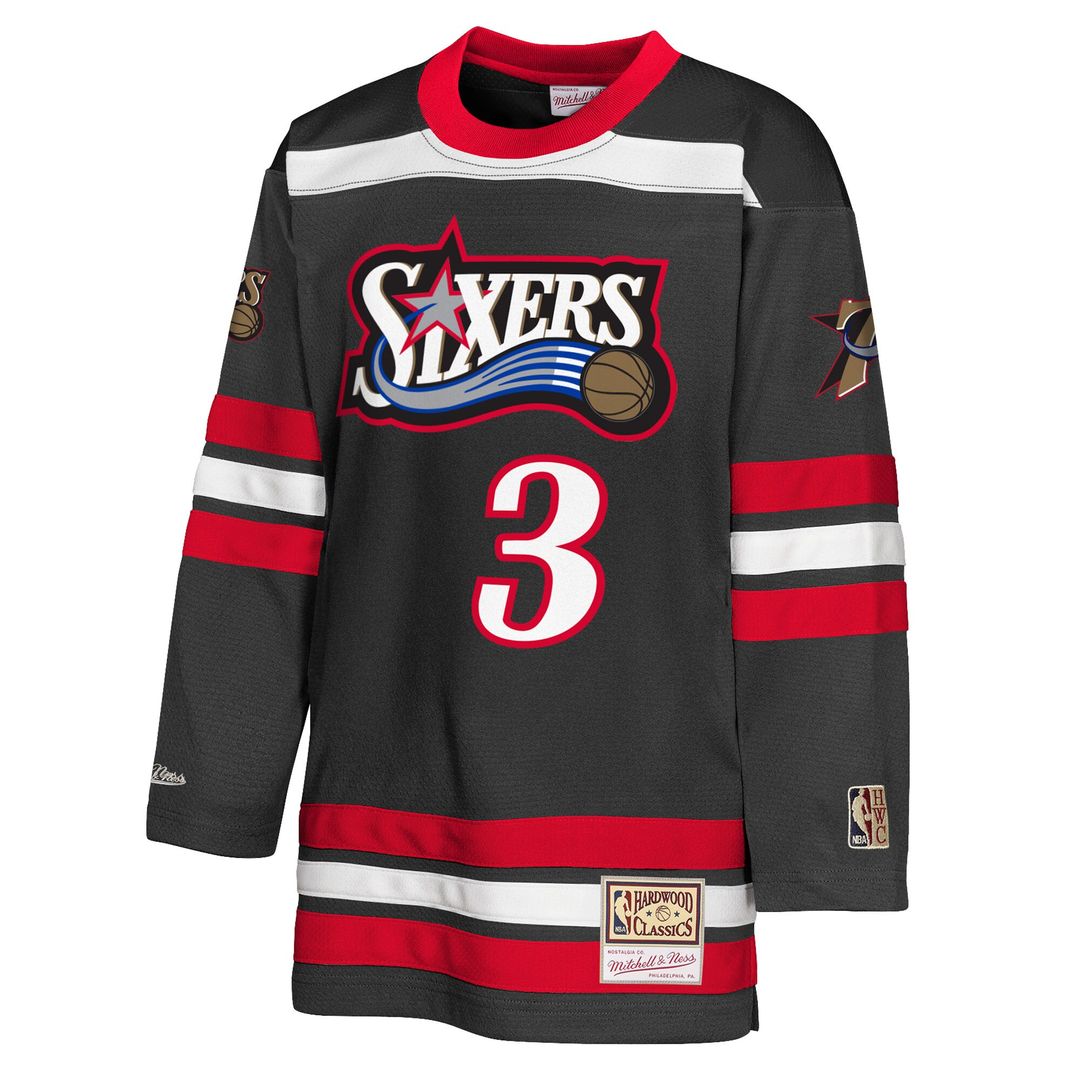 Philadelphia 76ers Allen Iverson Mitchell & Ness Youth Maxxed Out 2.0 Fashion Hockey Jersey - Black