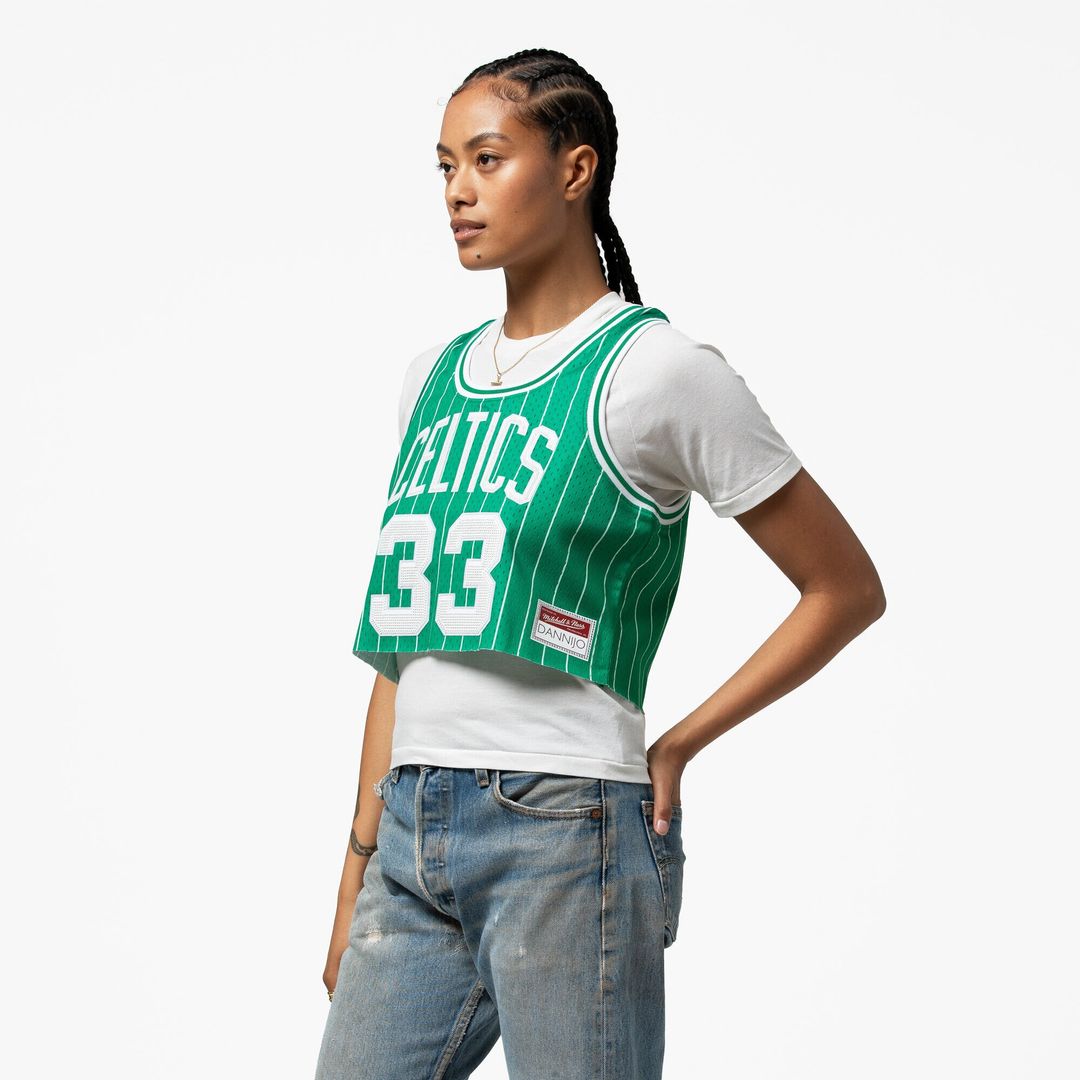 Boston Celtics Larry Bird Mitchell & Ness x DANNIJO Women's Fashion Cropped Basketball Jersey - Kelly Green