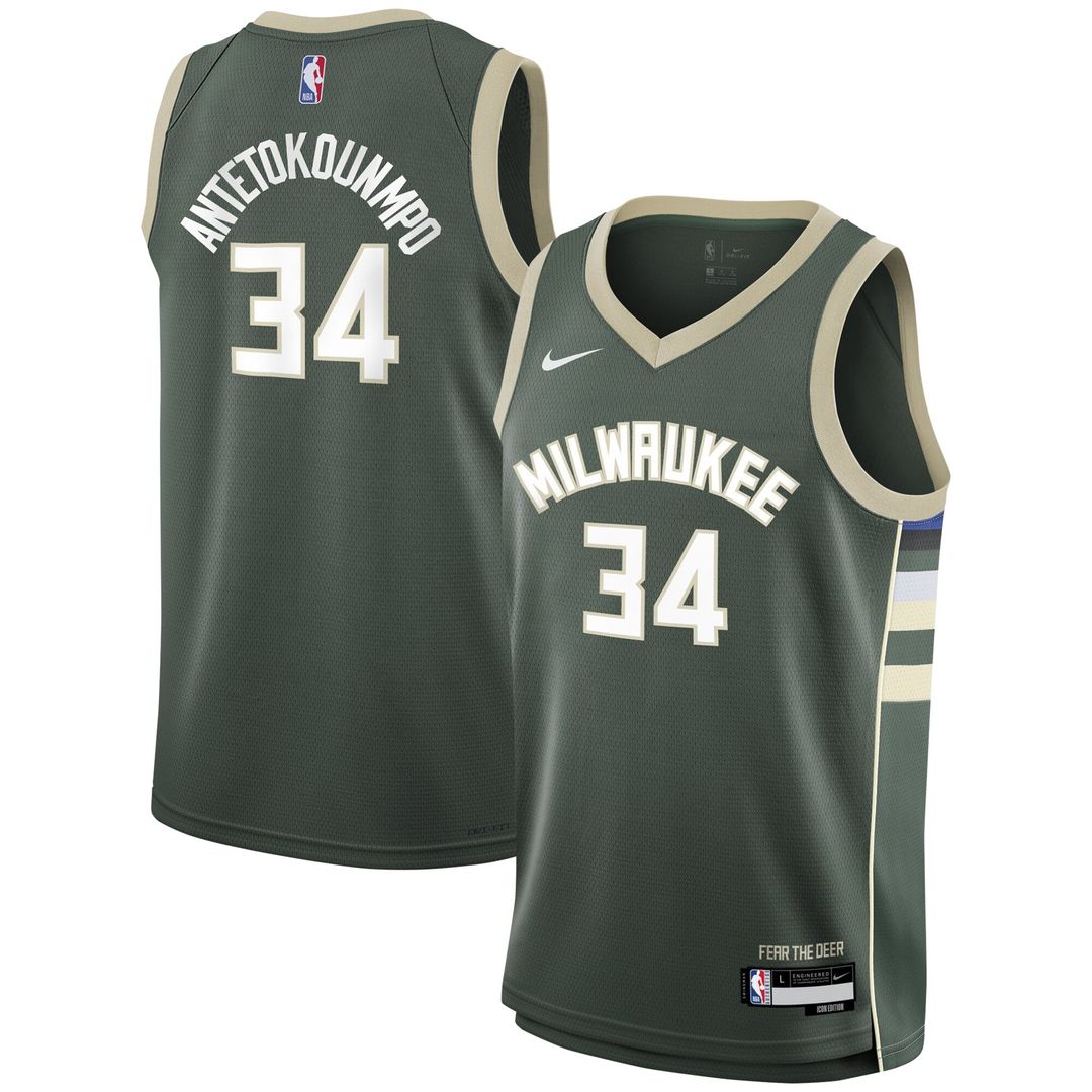 Milwaukee Bucks Giannis Antetokounmpo Nike Youth Swingman Jersey - Icon Edition - Hunter Green