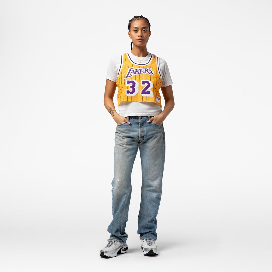 Los Angeles Lakers Magic Johnson Mitchell & Ness x DANNIJO Women's Fashion Cropped Basketball Jersey - Yellow