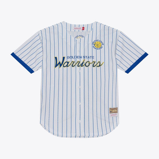 Golden State Warriors Mitchell & Ness Head Coach Pinstripe Mesh Full - Button Baseball Jersey - White