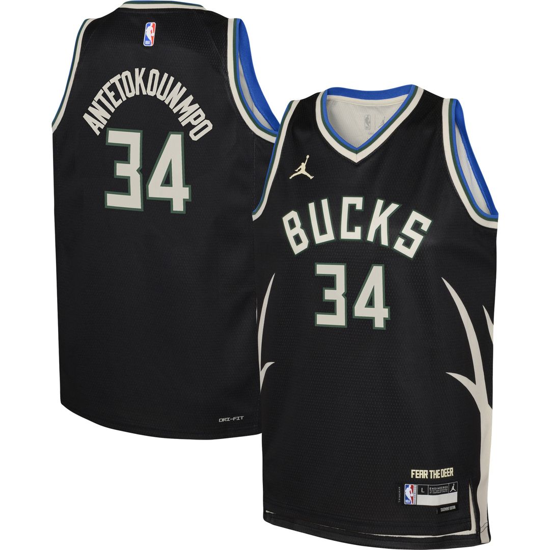 Milwaukee Bucks Giannis Antetokounmpo Jordan Brand Youth Swingman Jersey - Statement Edition - Black