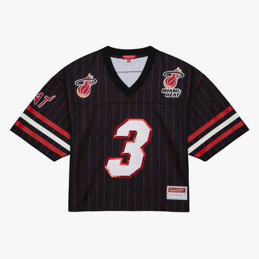 Miami Heat Dwyane Wade Mitchell & Ness x DANNIJO Women's Cropped Football Fashion Jersey - Black