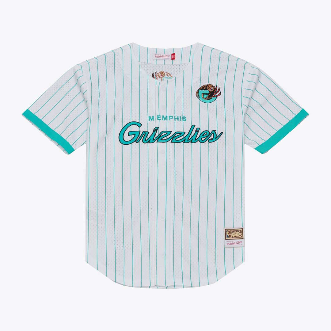 Memphis Grizzlies Mitchell & Ness Head Coach Pinstripe Mesh Full - Button Baseball Jersey - White