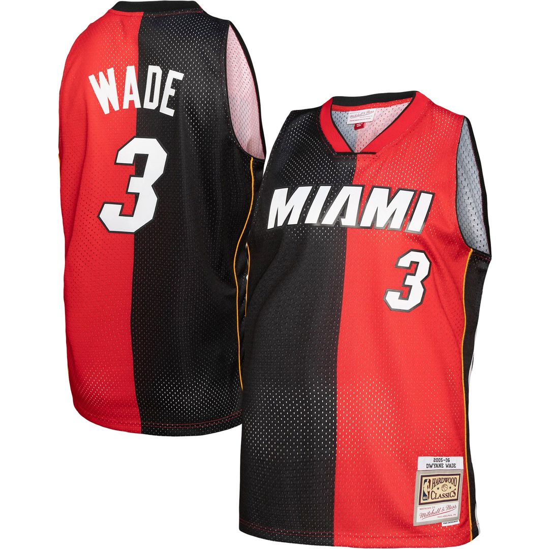 Miami Heat Dwyane Wade Mitchell & Ness Big & Tall Hardwood Classics 2005/06 Split Swingman Jersey - Black/Red