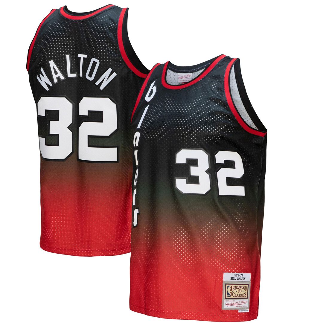 Portland Trail Blazers Bill Walton Mitchell & Ness 1976/77 Hardwood Classics Fadeaway Swingman Player Jersey - Red/Black