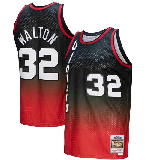 Portland Trail Blazers Bill Walton Mitchell & Ness 1976/77 Hardwood Classics Fadeaway Swingman Player Jersey - Red/Black