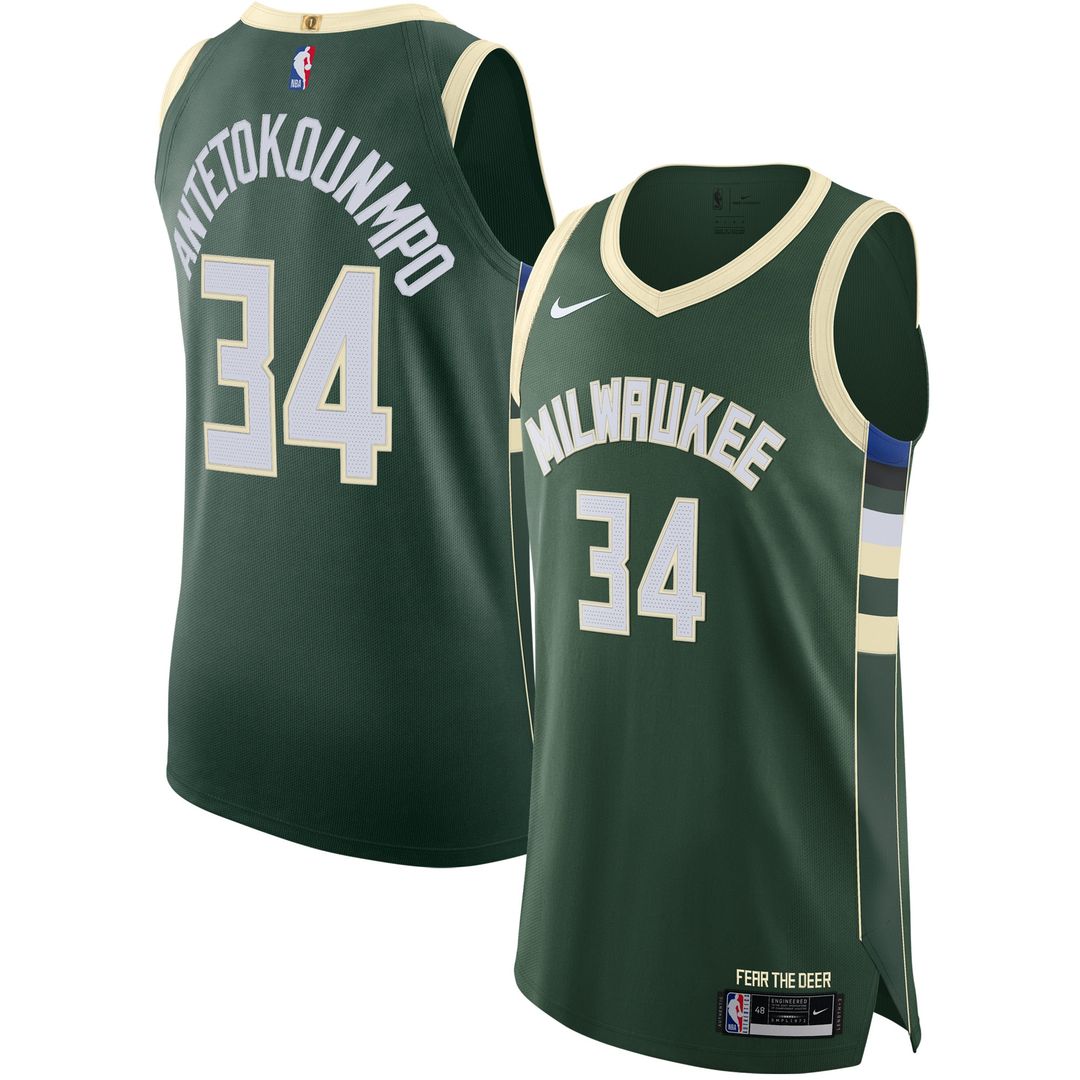 Milwaukee Bucks Giannis Antetokounmpo Nike Authentic Jersey - Icon Edition - Hunter Green
