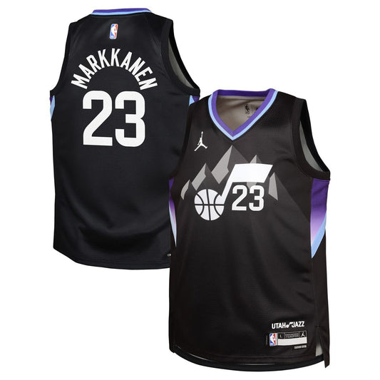 Utah Jazz Lauri Markkanen Jordan Brand Youth Swingman Jersey - Statement Edition - Black