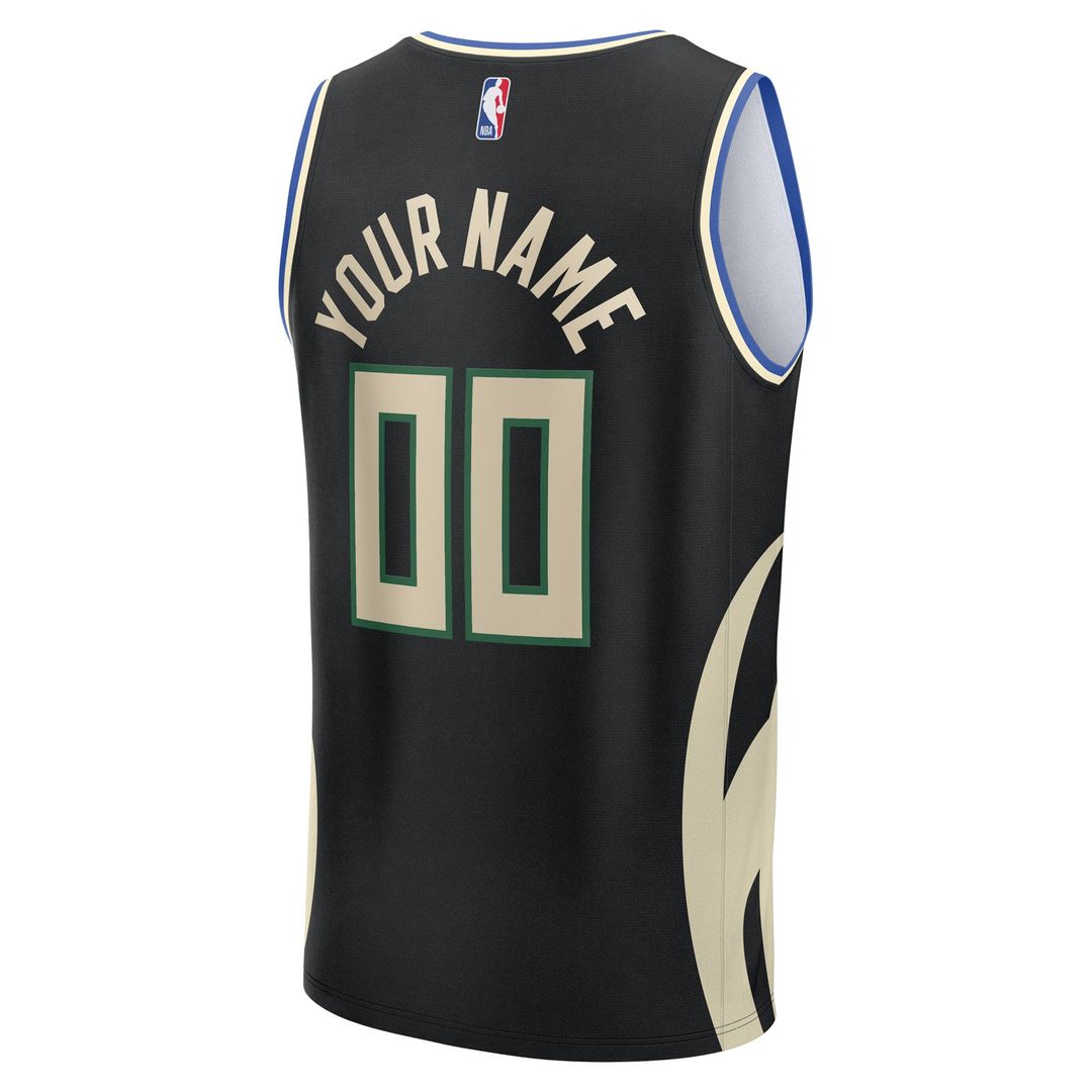 Milwaukee Bucks Fanatics Youth Fast Break Custom Replica Jersey - Black - Statement Edition