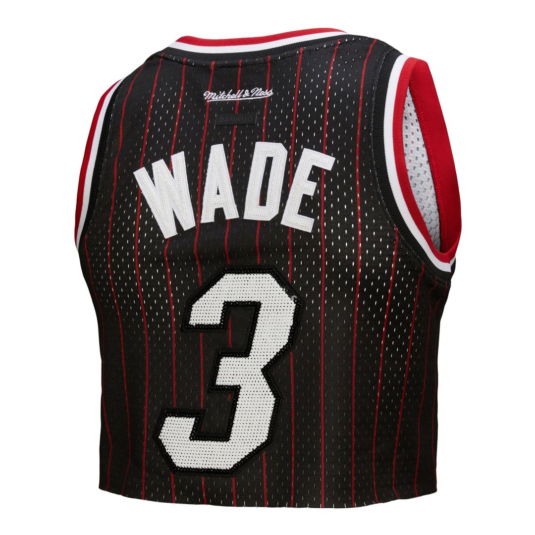 Miami Heat Dwyane Wade Mitchell & Ness x DANNIJO Women's Fashion Cropped Basketball Jersey - Black