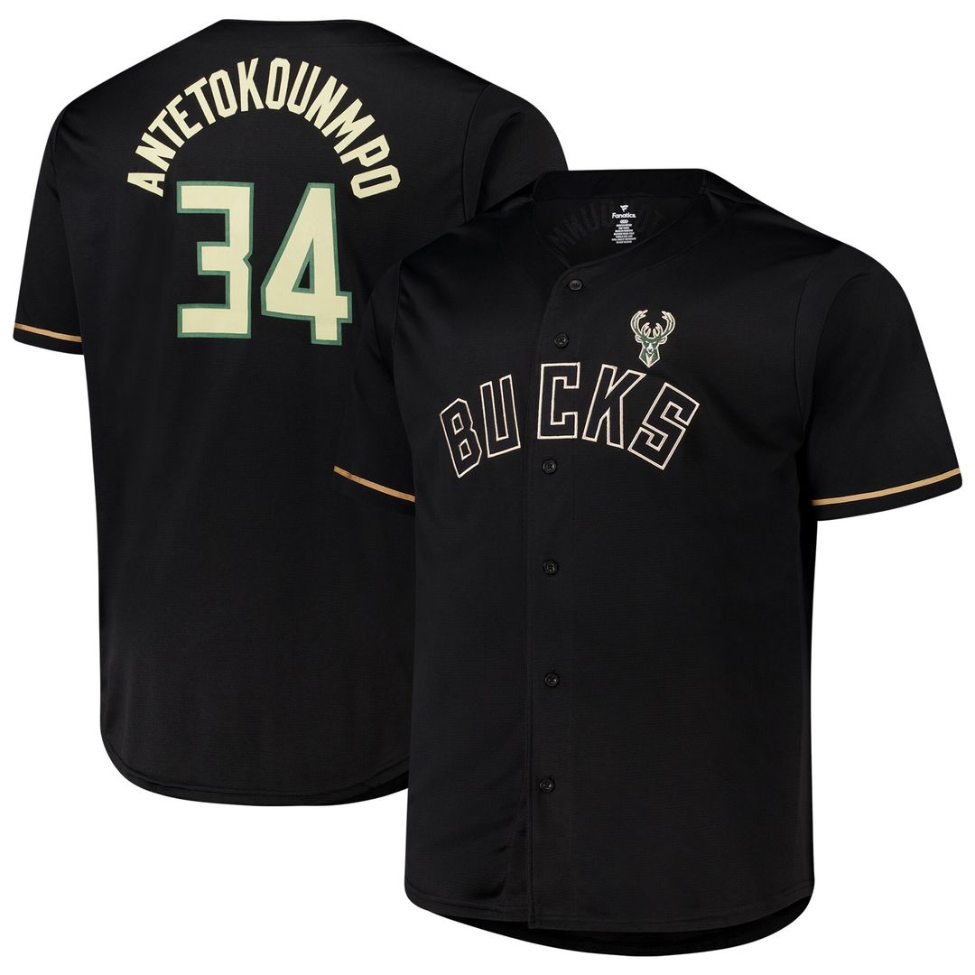 Milwaukee Bucks Giannis Antetokounmpo Profile Big & Tall Name & Number Button - Up Jersey - Black