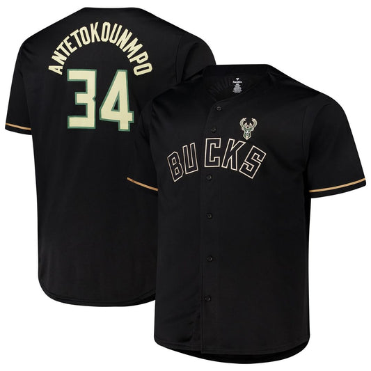 Milwaukee Bucks Giannis Antetokounmpo Profile Big & Tall Name & Number Button - Up Jersey - Black