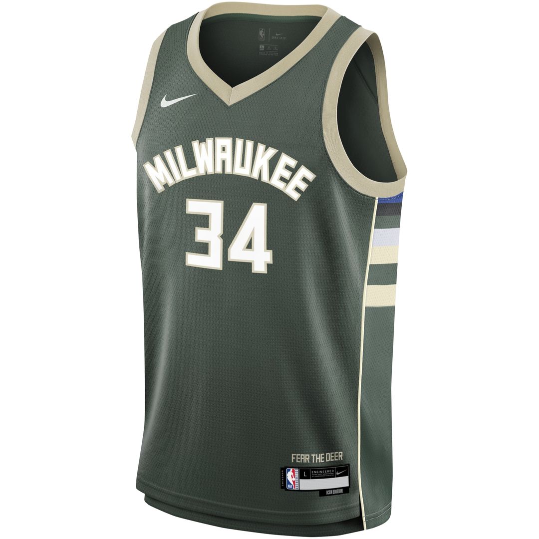 Milwaukee Bucks Giannis Antetokounmpo Nike Youth Swingman Jersey - Icon Edition - Hunter Green