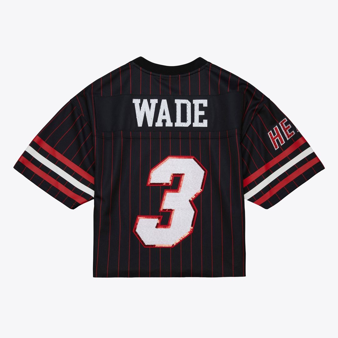 Miami Heat Dwyane Wade Mitchell & Ness x DANNIJO Women's Cropped Football Fashion Jersey - Black