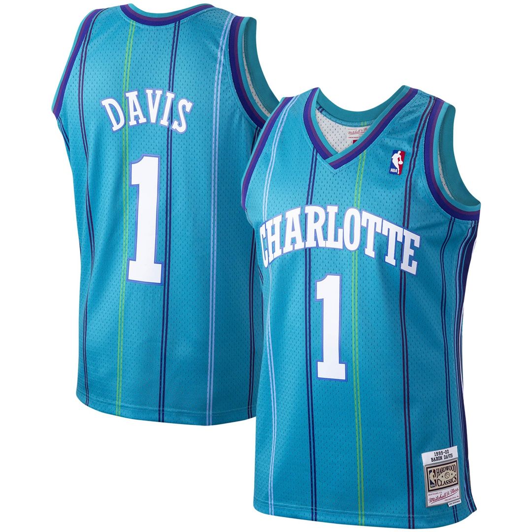 Charlotte Hornets Baron Davis Mitchell & Ness 1999/00 Hardwood Classics Swingman Jersey - Teal