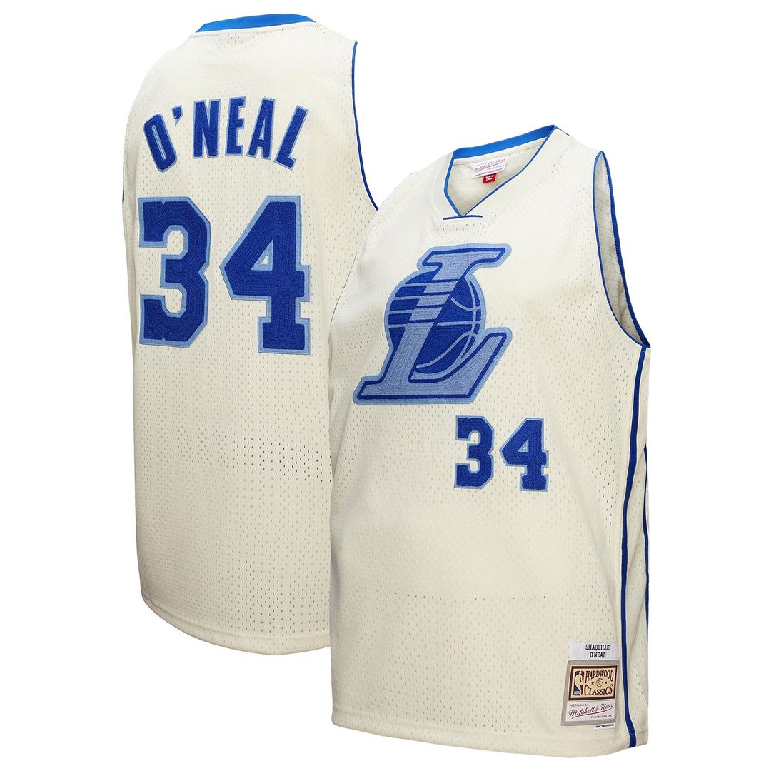 Los Angeles Lakers Shaquille O'Neal Mitchell & Ness Chainstitch Swingman Jersey - Cream