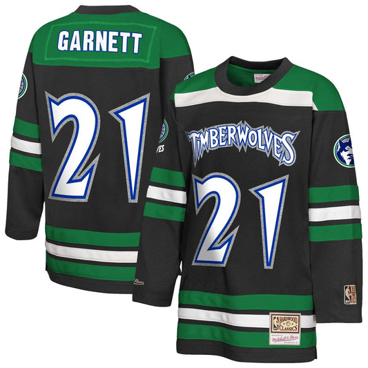 Minnesota Timberwolves Kevin Garnett Mitchell & Ness Youth Maxxed Out 2.0 Fashion Hockey Jersey - Black