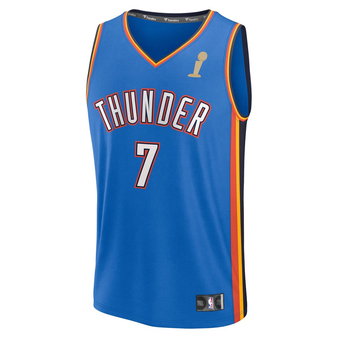 Oklahoma City Thunder Chet Holmgren Fanatics Youth 2025 NBA Finals Champions Fast Break Replica Player Jersey - Blue - Icon Edition