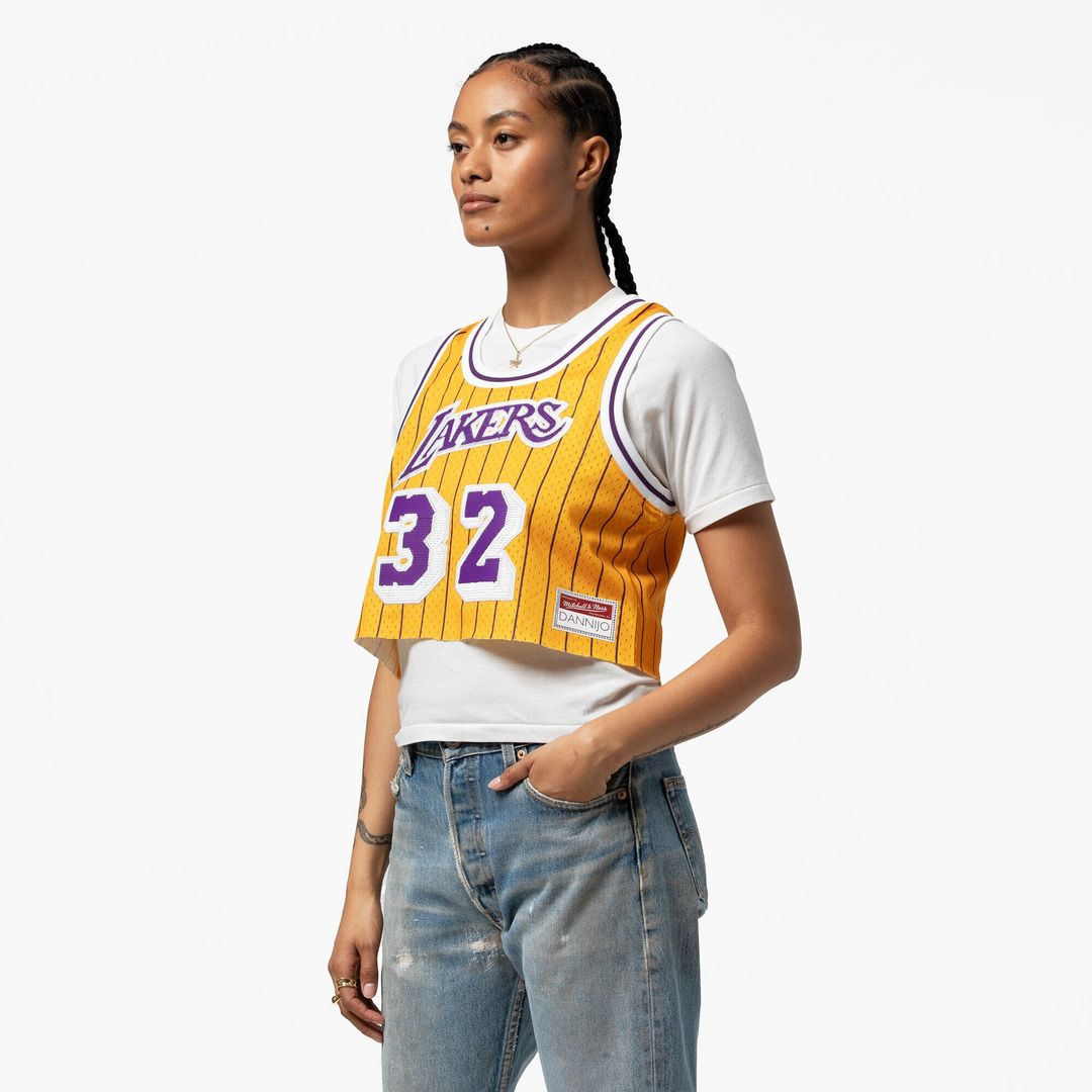 Los Angeles Lakers Magic Johnson Mitchell & Ness x DANNIJO Women's Fashion Cropped Basketball Jersey - Yellow