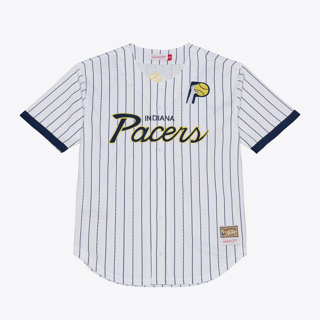 Indiana Pacers Mitchell & Ness Head Coach Pinstripe Mesh Full - Button Baseball Jersey - White