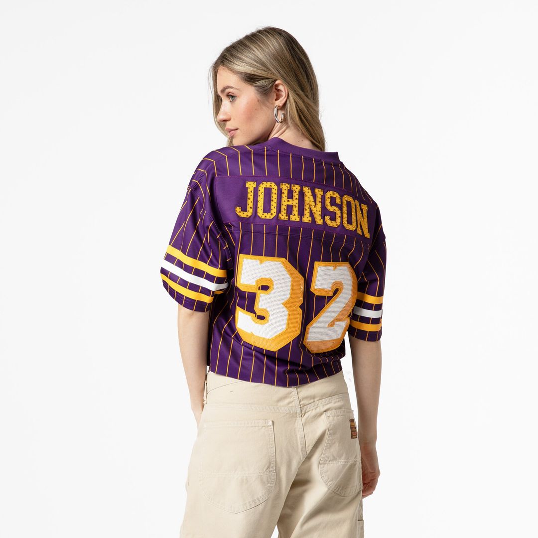 Los Angeles Lakers Magic Johnson Mitchell & Ness x DANNIJO Women's Cropped Football Fashion Jersey - Purple