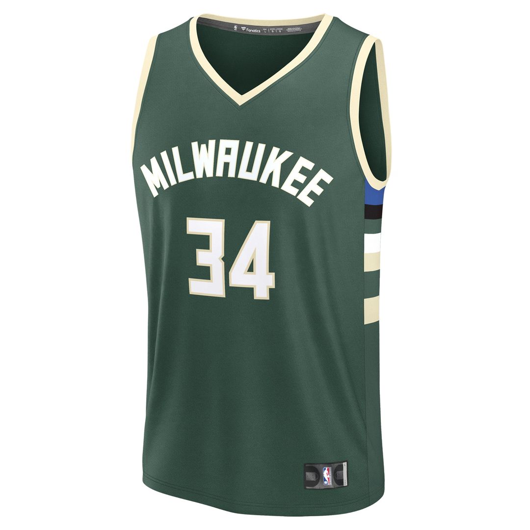 Milwaukee Bucks Giannis Antetokounmpo Fanatics Youth Fast Break Replica Player Jersey - Icon Edition - Hunter Green