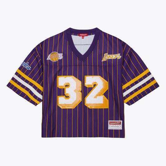 Los Angeles Lakers Magic Johnson Mitchell & Ness x DANNIJO Women's Cropped Football Fashion Jersey - Purple