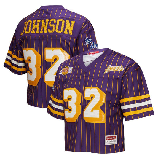 Los Angeles Lakers Magic Johnson Mitchell & Ness x DANNIJO Women's Cropped Football Fashion Jersey - Purple