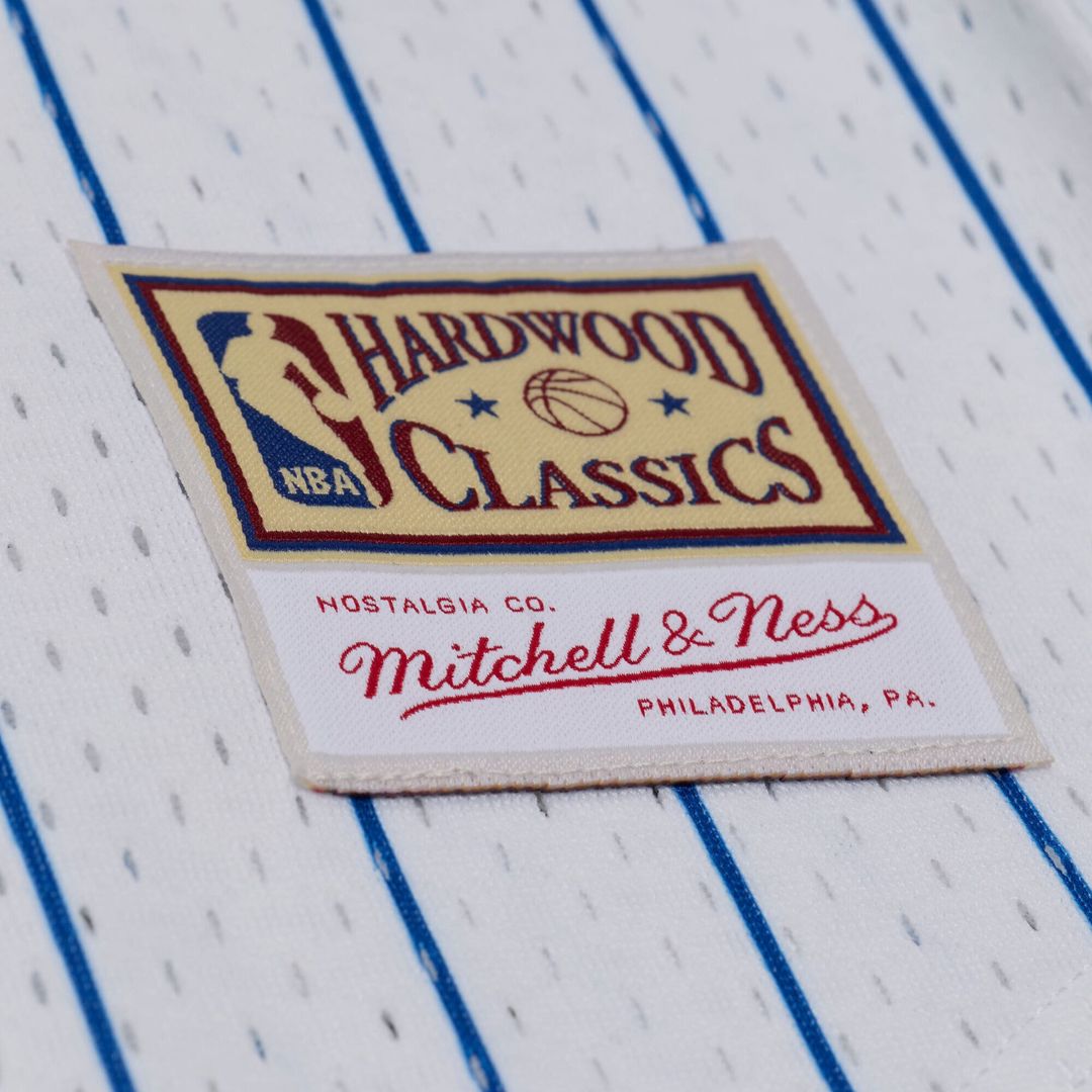 Philadelphia 76ers Mitchell & Ness Head Coach Pinstripe Mesh Full - Button Baseball Jersey - White