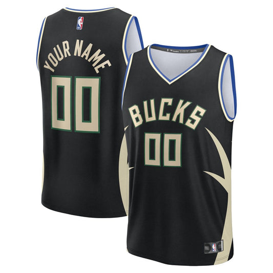 Milwaukee Bucks Fanatics Youth Fast Break Custom Replica Jersey - Black - Statement Edition
