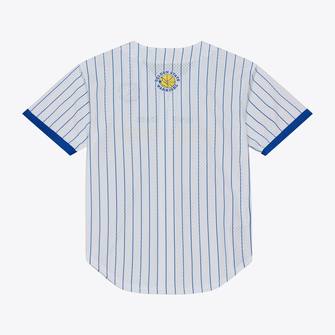 Golden State Warriors Mitchell & Ness Head Coach Pinstripe Mesh Full - Button Baseball Jersey - White