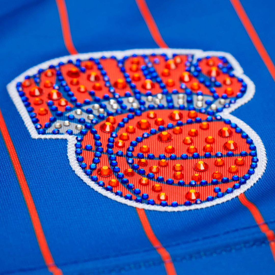 New York Knicks Patrick Ewing Mitchell & Ness x DANNIJO Women's Name & Number Cropped Football Jersey - Blue