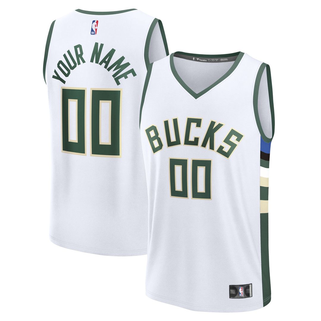 Milwaukee Bucks Fanatics Youth Fast Break Custom Replica Jersey - White - Association Edition