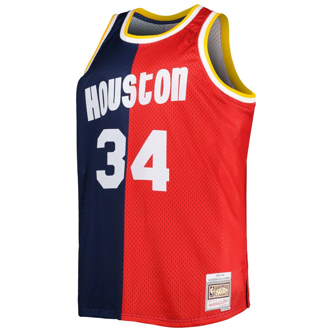 Houston Rockets Hakeem Olajuwon Mitchell & Ness Big & Tall Hardwood Classics 1993/94 Split Swingman Jersey - Navy/Red