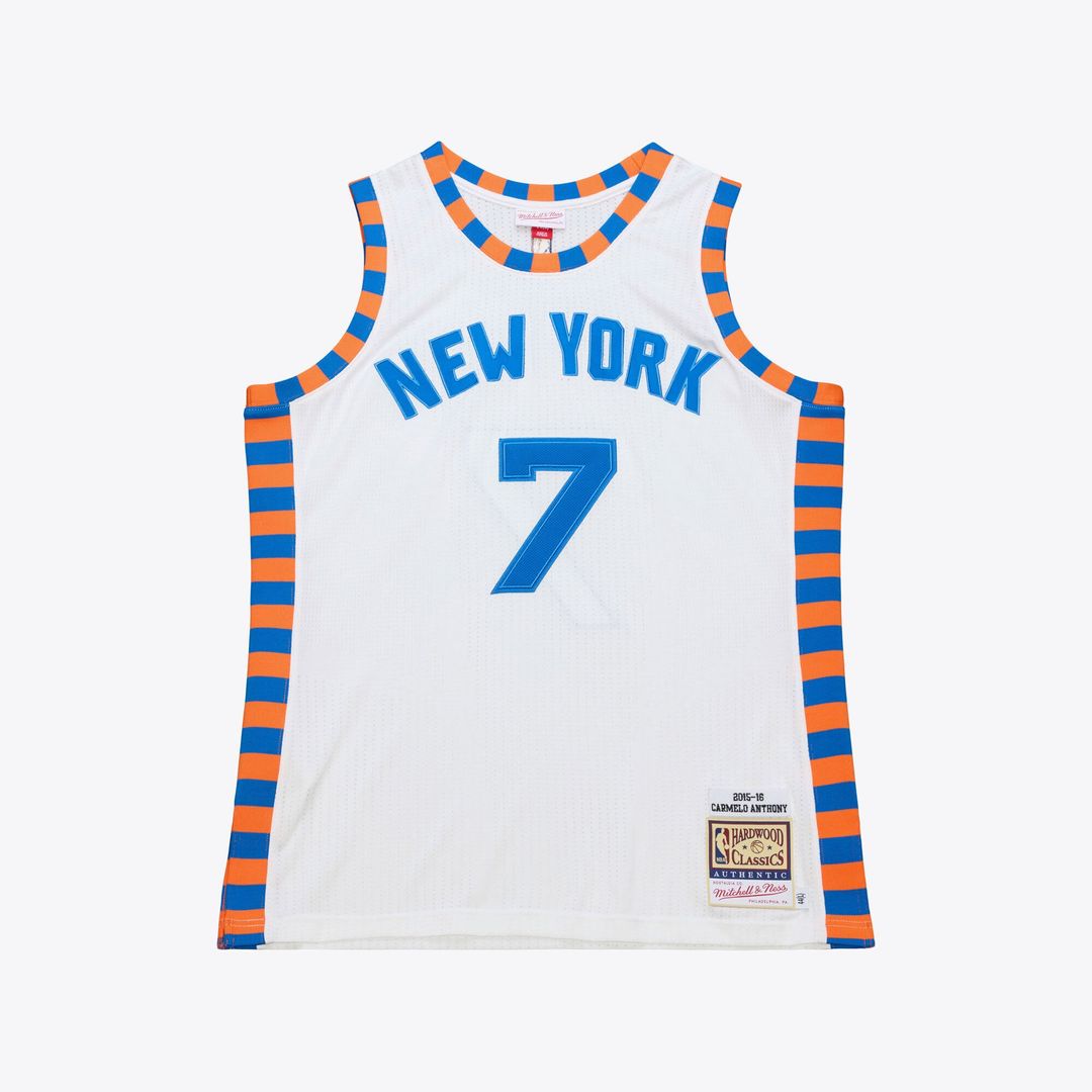 New York Knicks Carmelo Anthony Mitchell & Ness 2015 - 16 Hardwood Classics Authentic Jersey - White