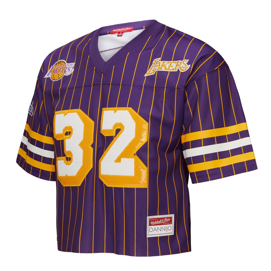 Los Angeles Lakers Magic Johnson Mitchell & Ness x DANNIJO Women's Cropped Football Fashion Jersey - Purple