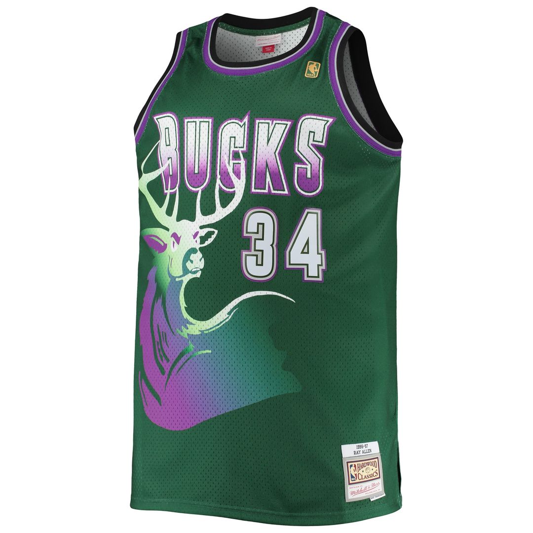Milwaukee Bucks Ray Allen Mitchell & Ness Big & Tall 1996/97 Hardwood Classics Swingman Jersey - Hunter Green