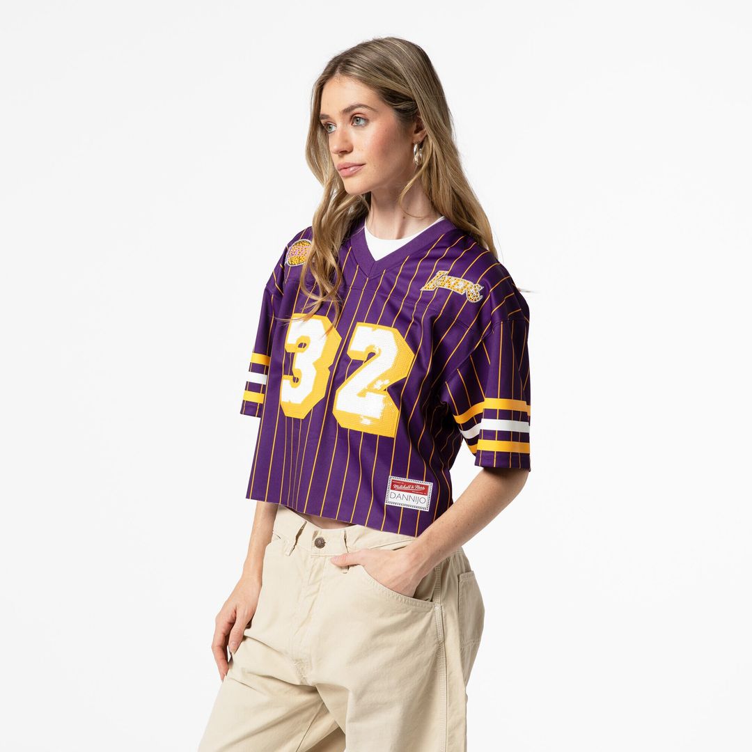 Los Angeles Lakers Magic Johnson Mitchell & Ness x DANNIJO Women's Cropped Football Fashion Jersey - Purple
