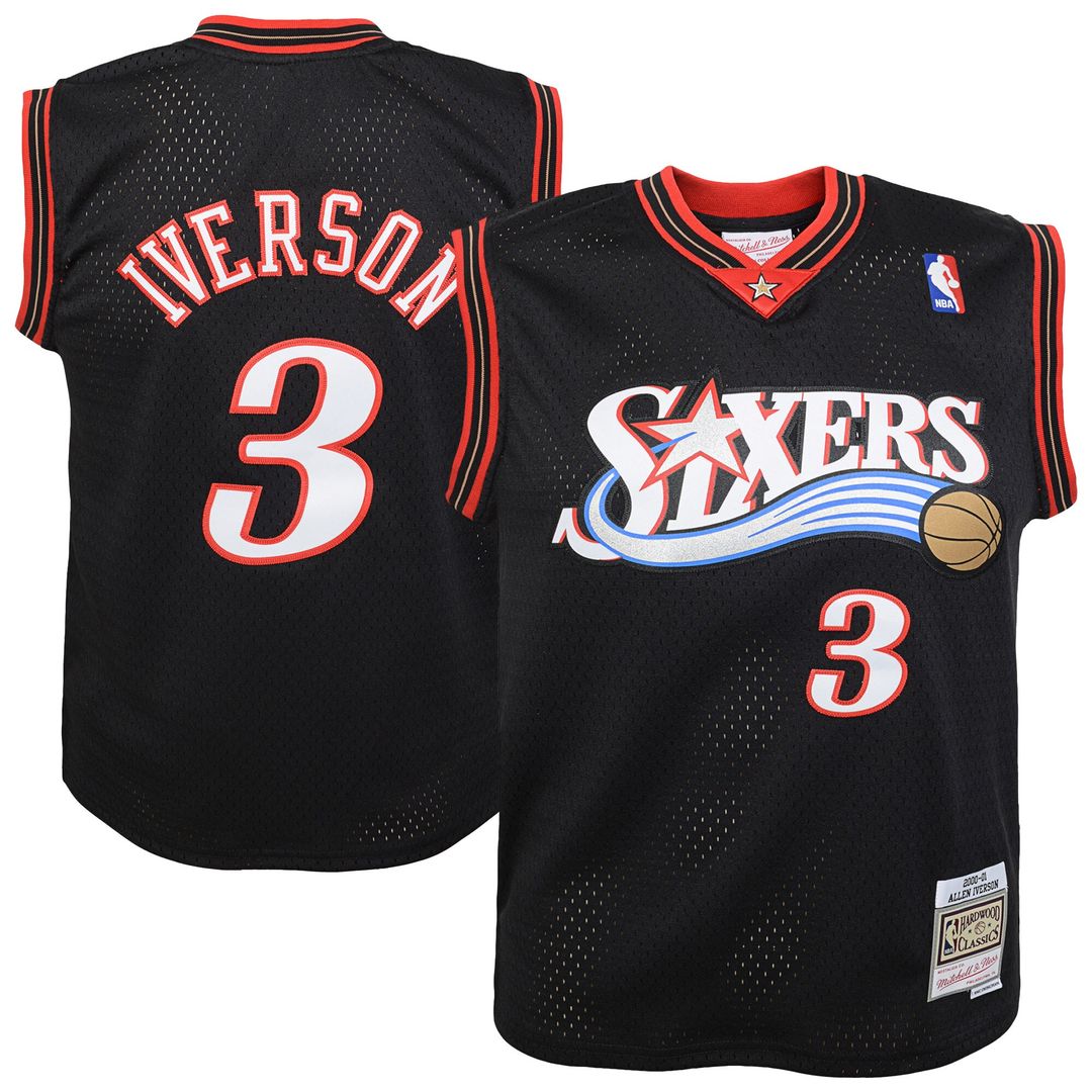 Philadelphia 76ers Allen Iverson Mitchell & Ness Youth 2000 - 01 Swingman Road Jersey - Black