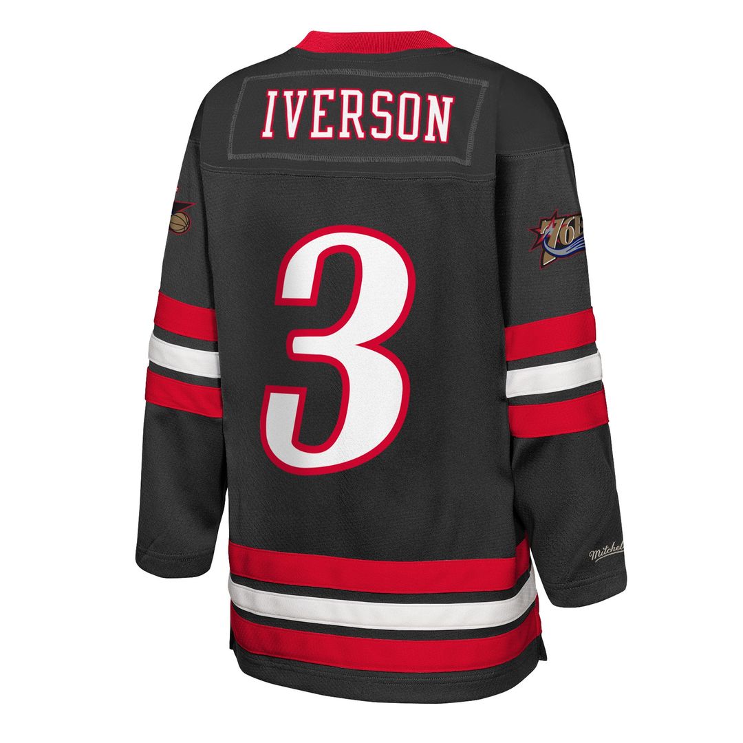 Philadelphia 76ers Allen Iverson Mitchell & Ness Youth Maxxed Out 2.0 Fashion Hockey Jersey - Black