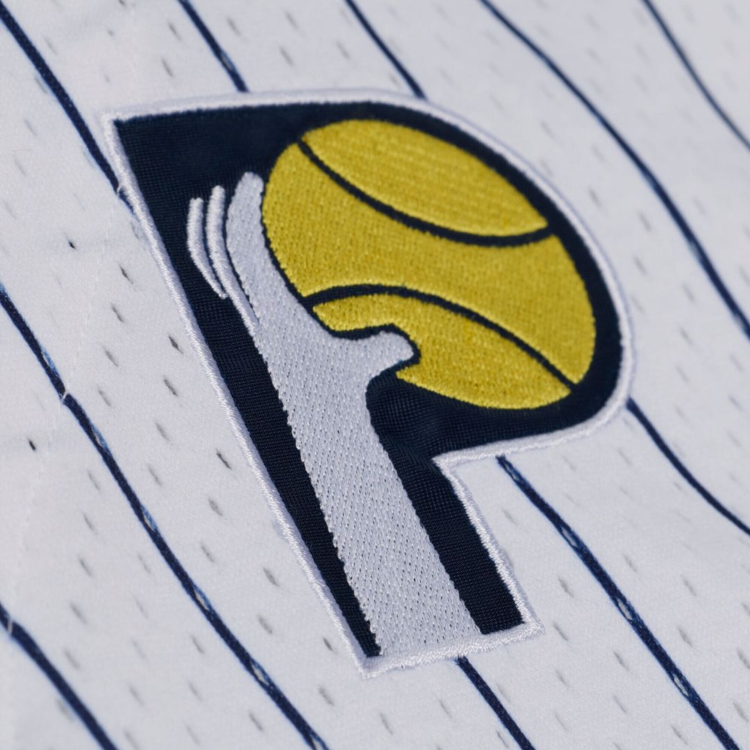 Indiana Pacers Mitchell & Ness Head Coach Pinstripe Mesh Full - Button Baseball Jersey - White