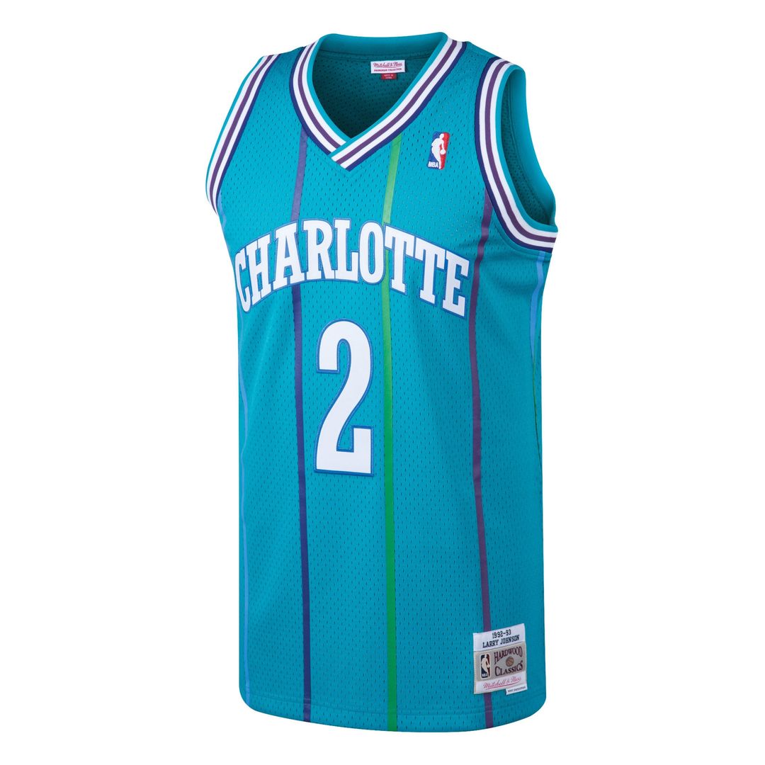 Charlotte Hornets Larry Johnson Mitchell & Ness 1992/93 Hardwood Classics Swingman Jersey - Teal