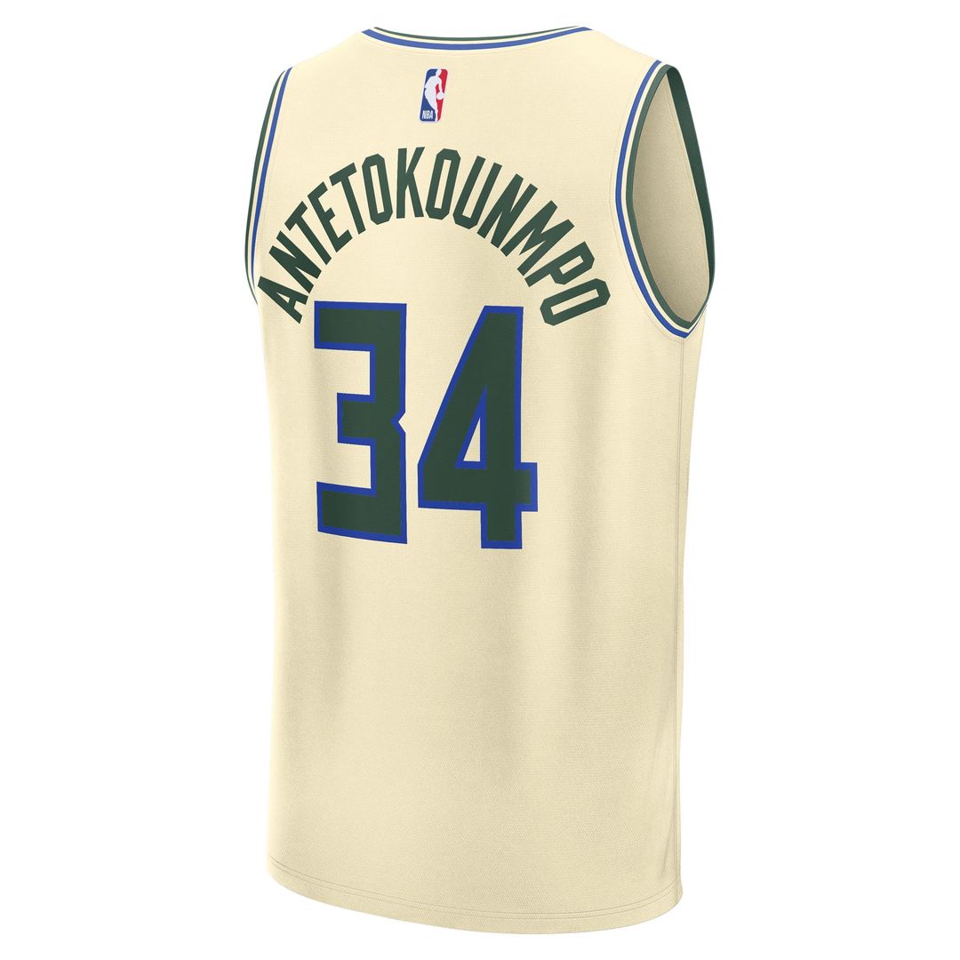 Milwaukee Bucks Giannis Antetokounmpo Fanatics Youth 2025/26 City Edition Fast Break Jersey - Cream